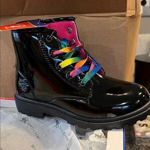 Polo by Ralph Lauren Black Faux Leather Boot with multicolor laces
